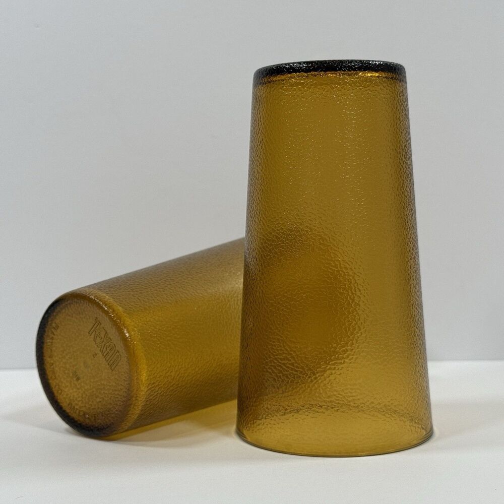 TEXAN Plastics Amber Pebbled Cups Vintage Restaurant Ware Retro 16 oz. Lot of 2